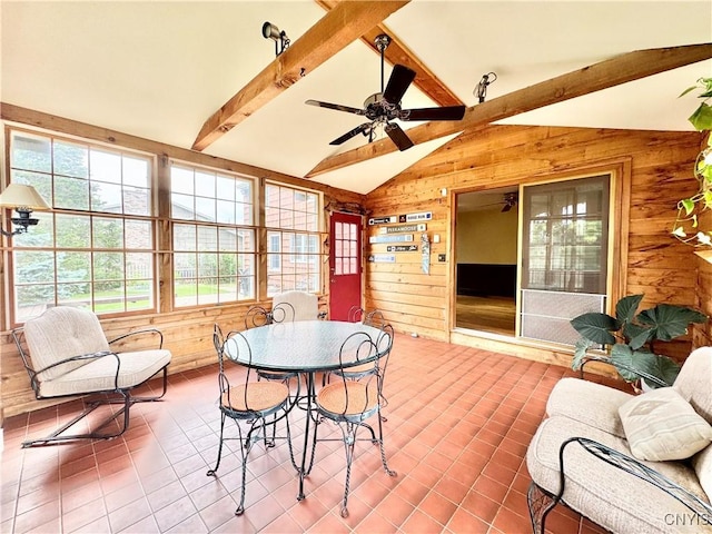 230 Thornton Cir S, Camillus, NY 13031 - dining area with wooden walls and ceiling fan