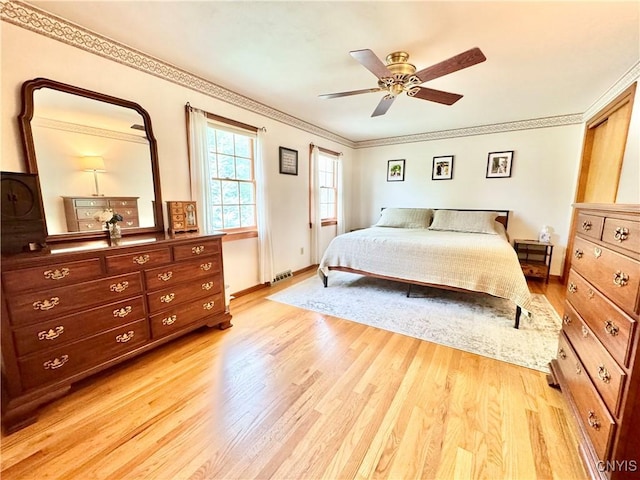 230 Thornton Cir S, Camillus, NY 13031 - bedroom featuring light wood-style flooring, crown molding, and ceiling fan