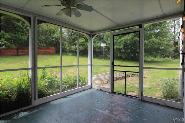 1500 Kimber Rd, Dewitt, NY 13078 - unfurnished sunroom featuring ceiling fan and plenty of natural light