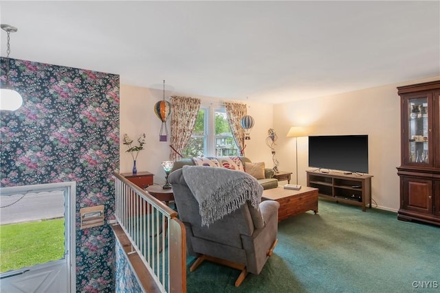 8273 Larkspur Dr, Clay, NY 13027 - carpeted living room with wallpapered walls