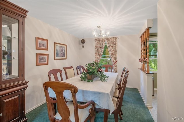 8273 Larkspur Dr, Clay, NY 13027 - dining room with dark carpet and a chandelier