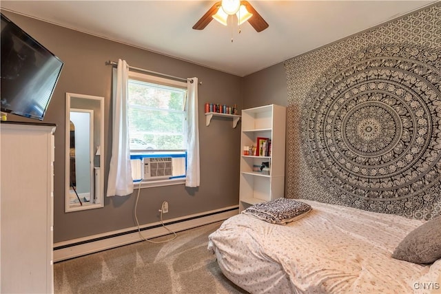 7 Bakeman St, Fulton, NY 13069 - carpeted bedroom featuring a baseboard radiator, cooling unit, and a ceiling fan