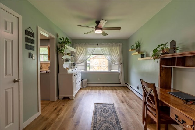 7 Bakeman St, Fulton, NY 13069 - home office featuring ceiling fan, light wood finished floors, and a baseboard heating unit