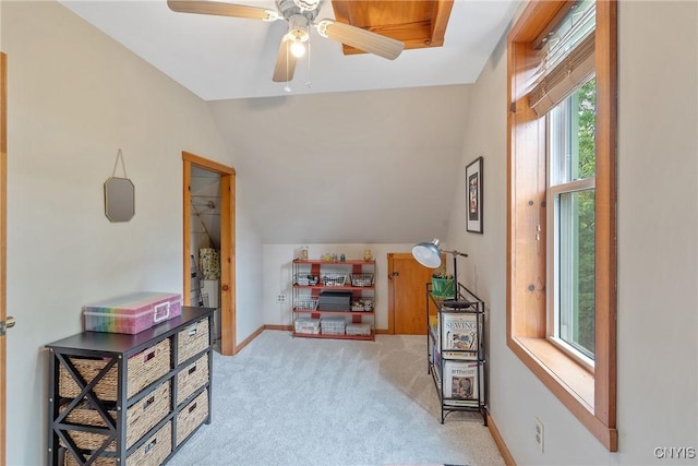 135 Strong Ave, Syracuse, NY 13210 - sitting room with vaulted ceiling, light carpet, and ceiling fan