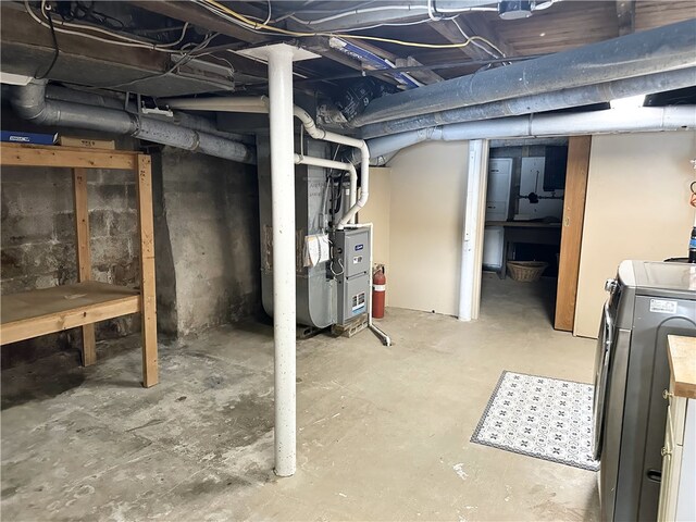 5968 E Lake Rd, Conesus, NY 14435 - unfinished basement featuring washer / clothes dryer and heating unit