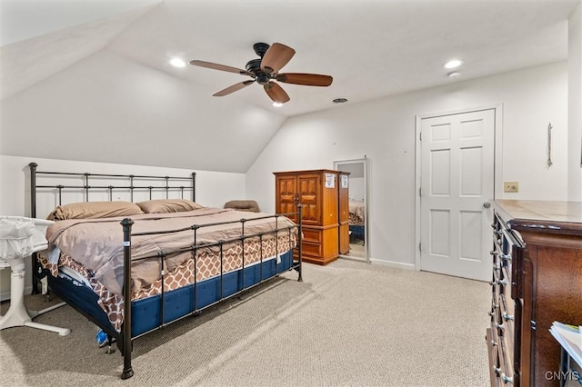606 Tompkins St, Syracuse, NY 13204 - bedroom with carpet, lofted ceiling, recessed lighting, and a ceiling fan