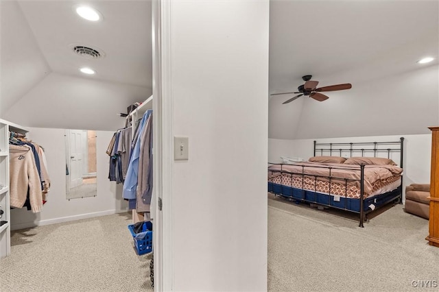 606 Tompkins St, Syracuse, NY 13204 - carpeted bedroom featuring vaulted ceiling, recessed lighting, and a ceiling fan