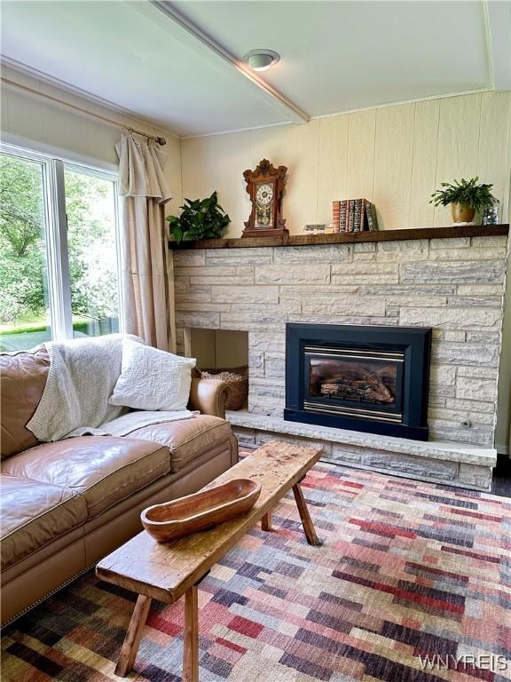 40 June Dr, Elma, NY 14059 - living area featuring a stone fireplace