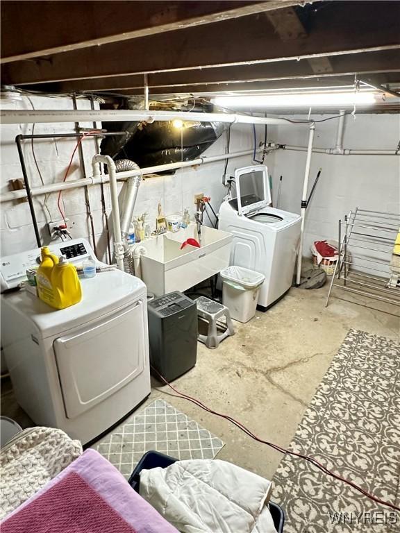 40 June Dr, Elma, NY 14059 - unfinished basement with washing machine and clothes dryer and a sink