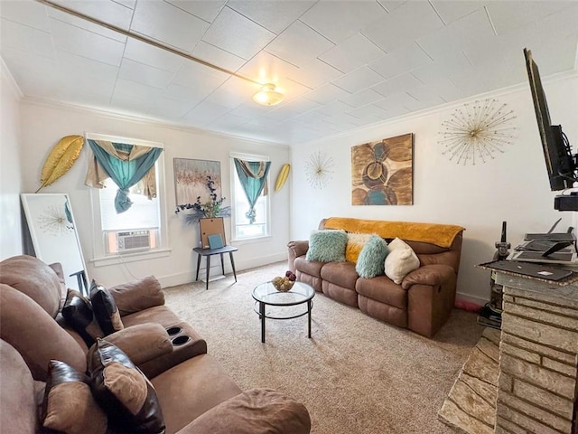 149 Post Ave, Rochester, NY 14619 - carpeted living room with ornamental molding and cooling unit