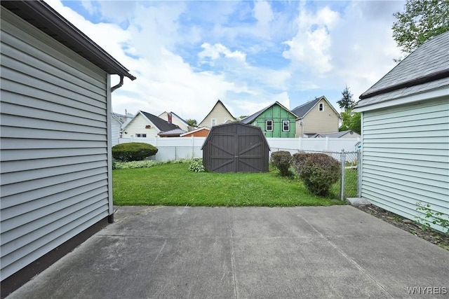 236 Weimar St, Buffalo, NY 14206 - fenced backyard with a shed, a patio, and a residential view