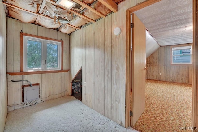 464 Rowley Rd, Cheektowaga, NY 14043 - bonus room featuring carpet floors, wooden walls, and vaulted ceiling