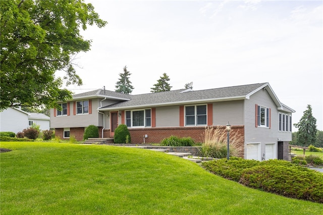 7175 Gale Rd, Lima, NY 14485 - tri-level home with a garage, brick siding, and a front lawn