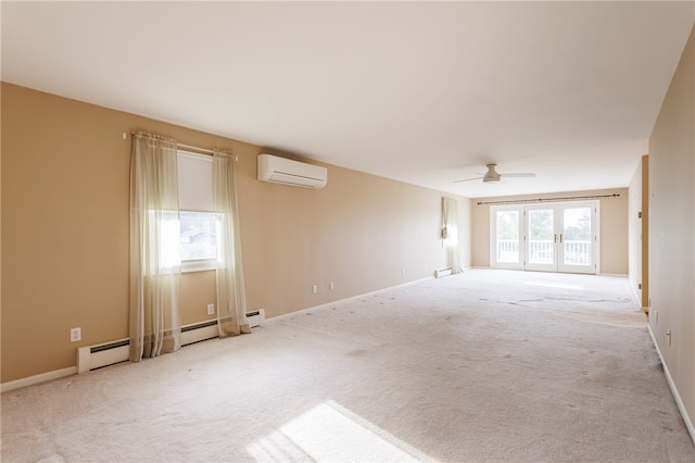 7175 Gale Rd, Lima, NY 14485 - spare room with light carpet, a ceiling fan, and an AC wall unit