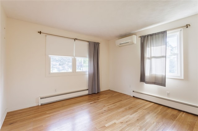 7175 Gale Rd, Lima, NY 14485 - empty room featuring baseboard heating, a wall unit AC, light wood-style flooring, and plenty of natural light