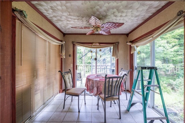 7460 State Highway 29, Oppenheim, NY 13329 - sunroom / solarium featuring tile patterned flooring, a ceiling fan, and ornamental molding