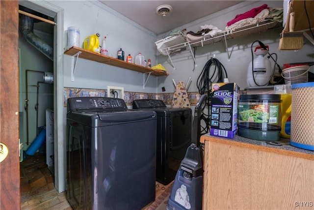 7460 State Highway 29, Oppenheim, NY 13329 - washroom featuring washer and dryer, wood finished floors, and ornamental molding