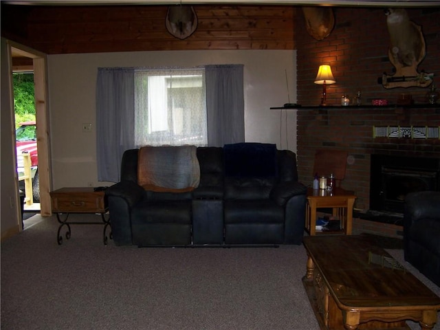 236 Covered Bridge Rd, Davenport, NY 13820 - carpeted living area with healthy amount of natural light and a brick fireplace