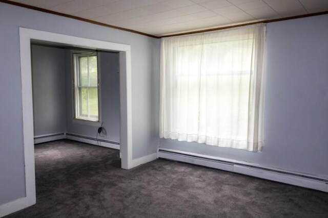 109 S Madison Ave, Dix, NY 14891 - empty room with baseboard heating, carpet floors, and ornamental molding