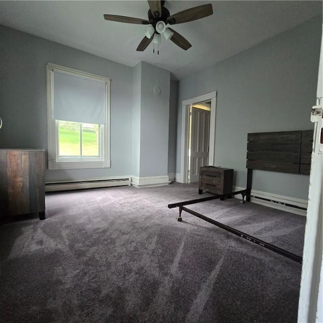 109 S Madison Ave, Dix, NY 14891 - unfurnished living room featuring baseboard heating, a ceiling fan, and carpet