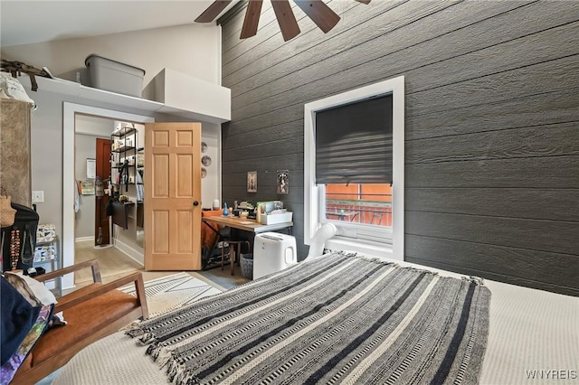 228 Potomac Ave, Buffalo, NY 14213 - bedroom with wooden walls and high vaulted ceiling