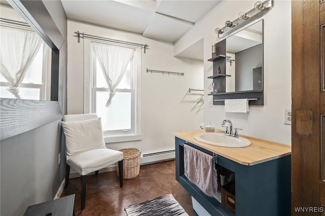 228 Potomac Ave, Buffalo, NY 14213 - bathroom with baseboard heating, finished concrete floors, plenty of natural light, and vanity
