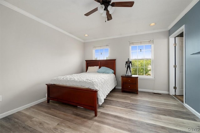 8278 Luchsinger Ln, Lysander, NY 13027 - bedroom featuring crown molding, recessed lighting, wood finished floors, and a ceiling fan