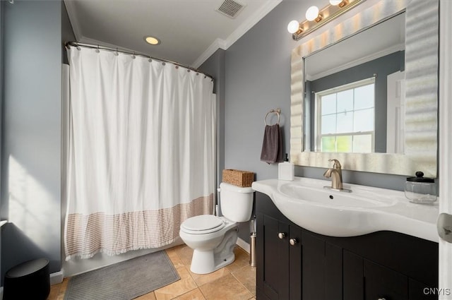 8278 Luchsinger Ln, Lysander, NY 13027 - full bath with ornamental molding, vanity, a shower with curtain, tile patterned flooring, and recessed lighting