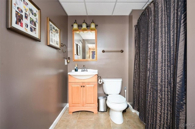 8278 Luchsinger Ln, Lysander, NY 13027 - full bath featuring vanity, tile patterned floors, a drop ceiling, and a shower with curtain