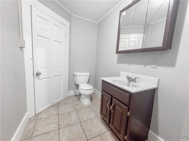 72 Groton Ave, Cortland, NY 13045 - half bathroom featuring crown molding, vanity, and tile patterned flooring