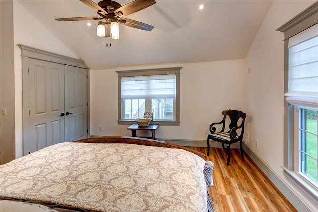 109 Unadilla Trail Rd, Pittsfield, NY 13411 - bedroom with lofted ceiling, light wood-style flooring, ceiling fan, a closet, and recessed lighting