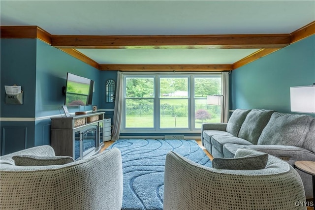 368 Northfield Way, Camillus, NY 13031 - living area with beam ceiling and wood finished floors