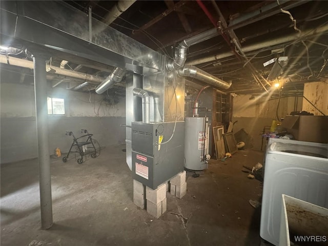 79 Freund St, Buffalo, NY 14215 - basement with water heater, washer / dryer, and heating unit