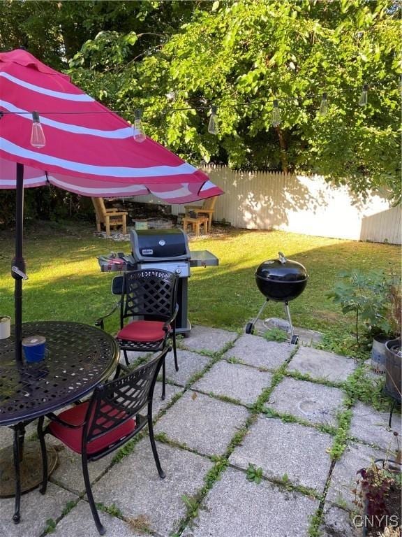 131 Wheaton Rd, Syracuse, NY 13203 - fenced backyard featuring a patio area, outdoor dining space, and grilling area