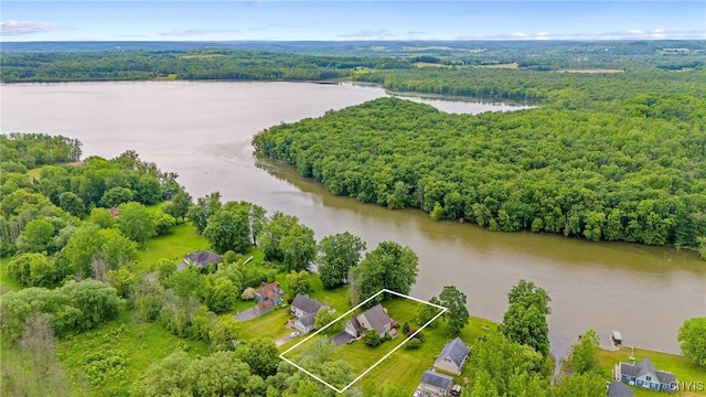 84 Krystyna Ln Unit 6, Cato, NY 13080 - aerial view of property and surrounding area featuring a large body of water and property parcel outlined