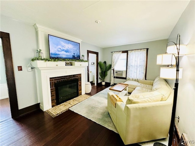 300 Hillsdale Ave, Syracuse, NY 13206 - living area featuring hardwood / wood-style flooring, cooling unit, and a fireplace with flush hearth