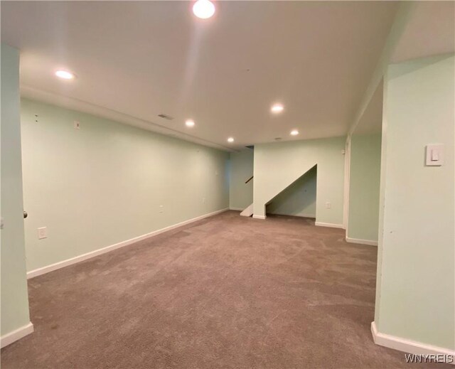 790 Mohawk St, Lewiston, NY 14092 - finished basement featuring carpet floors, recessed lighting, and stairway