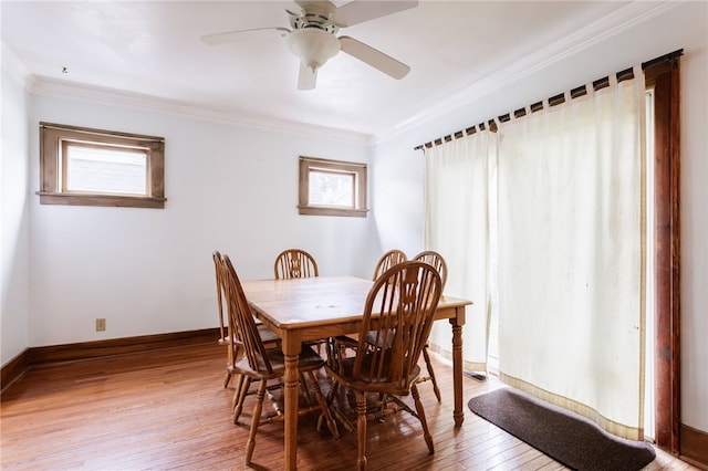 2092 Titus Ave, Irondequoit, NY 14622 - dining room with ornamental molding, light wood-style floors, and a ceiling fan