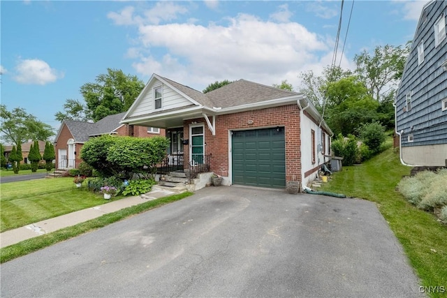 108 Phillips Rd, Syracuse, NY 13214 - view of front of home featuring brick siding, a garage, a front lawn, asphalt driveway, and roof with shingles