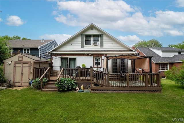 108 Phillips Rd, Syracuse, NY 13214 - back of house featuring a storage shed, a deck, and a lawn