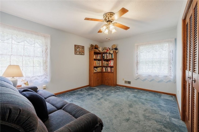 745 Maple Dr, Webster, NY 14580 - living room featuring plenty of natural light, carpet, and ceiling fan