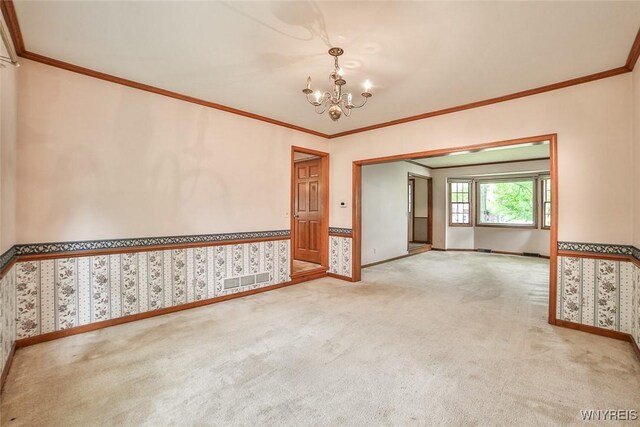 503 Glen Oak Dr, Amherst, NY 14051 - unfurnished room with a chandelier, carpet, crown molding, and wallpapered walls