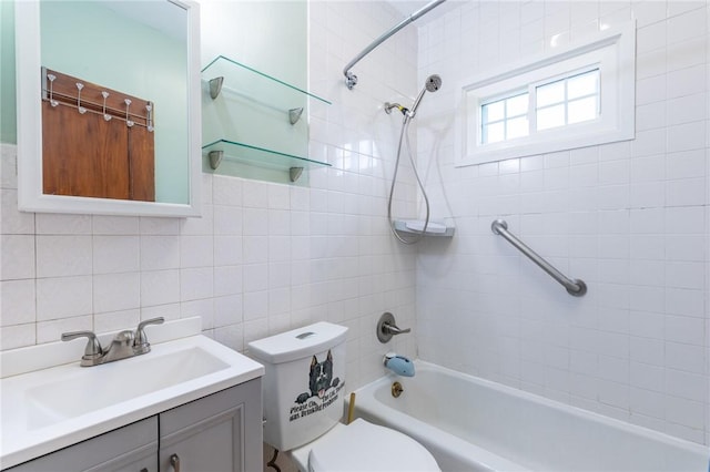 434 Crossfield Rd, Irondequoit, NY 14609 - bathroom with vanity,  shower combination, tile walls, and backsplash
