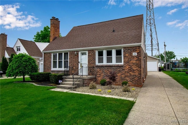 25 Cresthaven Dr, Cheektowaga, NY 14225 - view of front of house featuring brick siding, a front yard, a garage, and a shingled roof