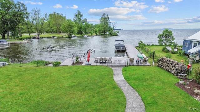 32 Coblesub Rd, West Monroe, NY 13036 - dock featuring a water view and a yard