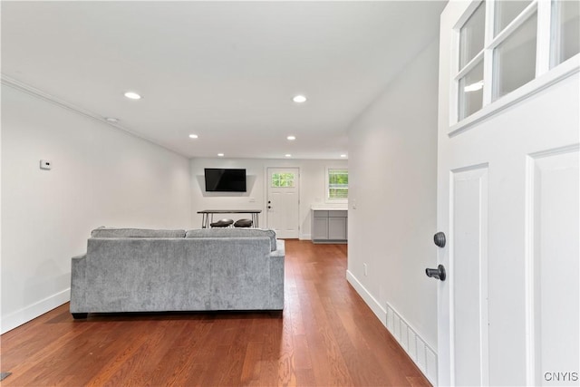 7446 Collamer Rd, Manlius, NY 13057 - living area featuring dark wood finished floors and recessed lighting