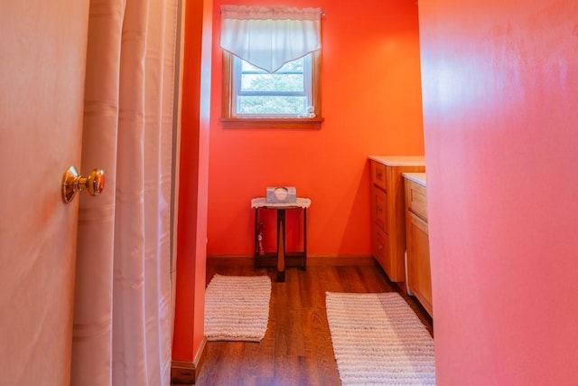 2226 Deiter Rd, Wayland, NY 14572 - bathroom with vanity, wood finished floors, and curtained shower