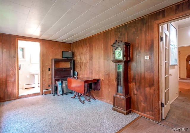 711 Sandy Ave, Evans, NY 14006 - home office with wooden walls and a baseboard radiator