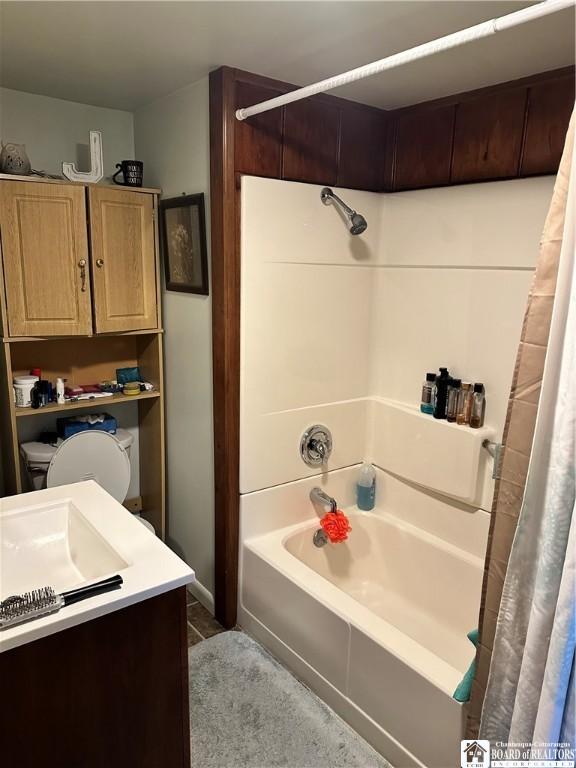 417 4th Ave, Olean-City, NY 14760 - bathroom with shower / bathtub combination with curtain and vanity