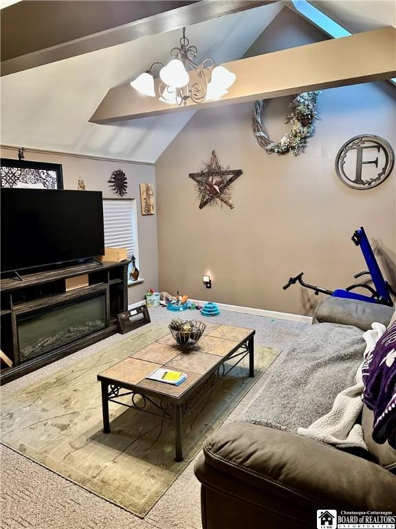 417 4th Ave, Olean-City, NY 14760 - living area with vaulted ceiling and a chandelier